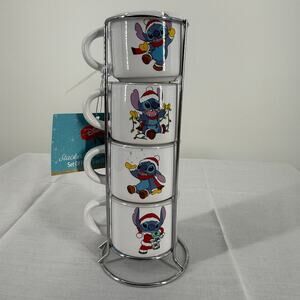 NEW Disney Holiday Stitch Stacked Ceramic 3oz Espresso Mugs